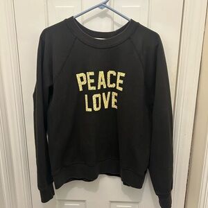 SPIRITUAL GANGSTER BLACK CREWNECK SWEATSHIRT WITH GOLD PEACE LOVE LETTERING LG